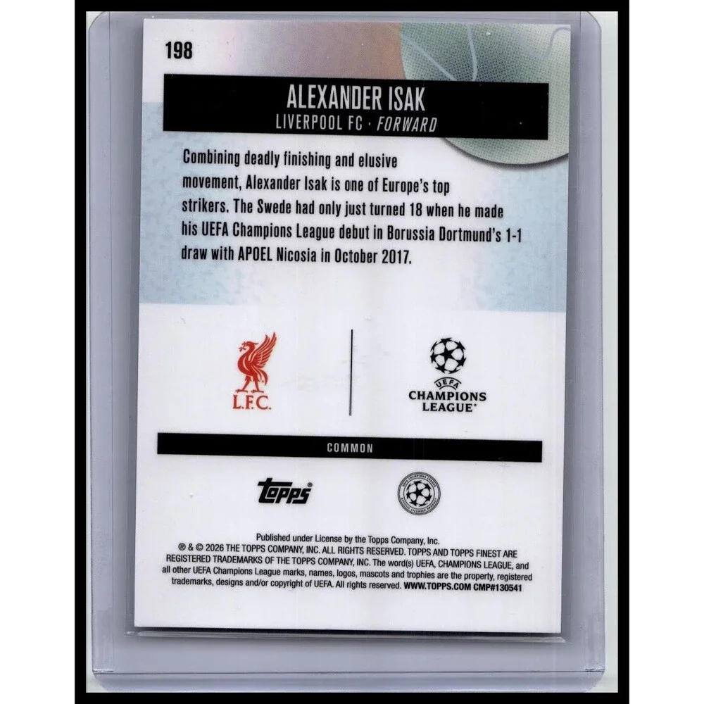 2025-26 Finest UEFA Alexander Isak #198 Liverpool Green Refractor #/75